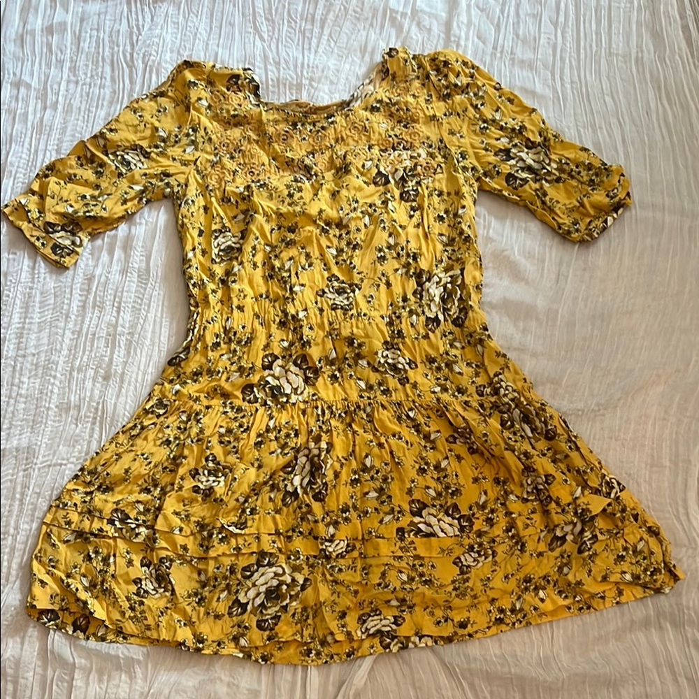 Free People Floral Yellow Dress